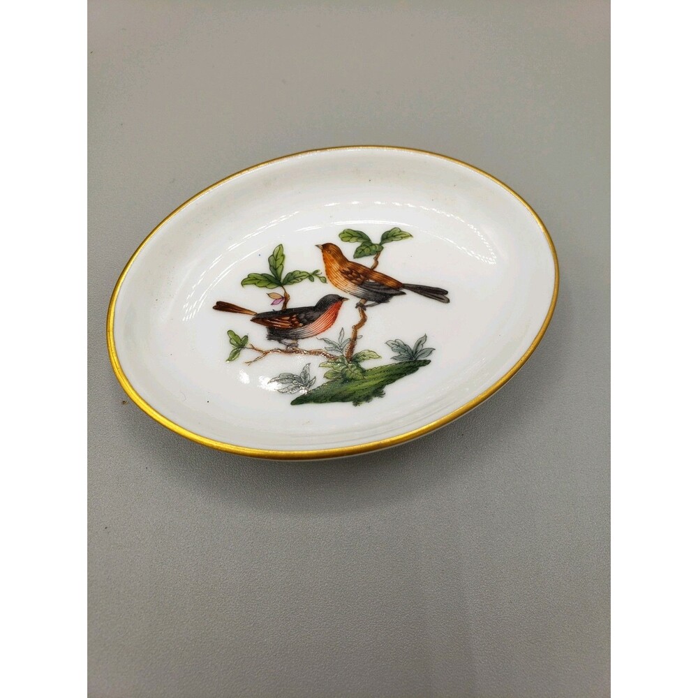 Herend Hungary Rothschild Bird Oval Trinket Dish Pin Tray 7782 RO Hand Painted